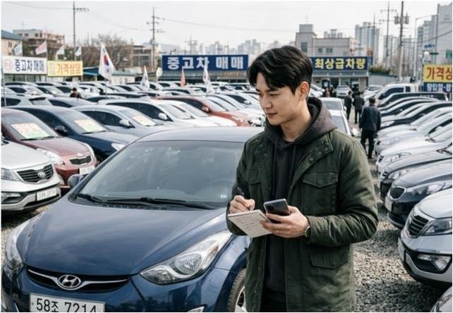렌트 이력 중고차 계약 전 차량 상태를 확인하는 모습